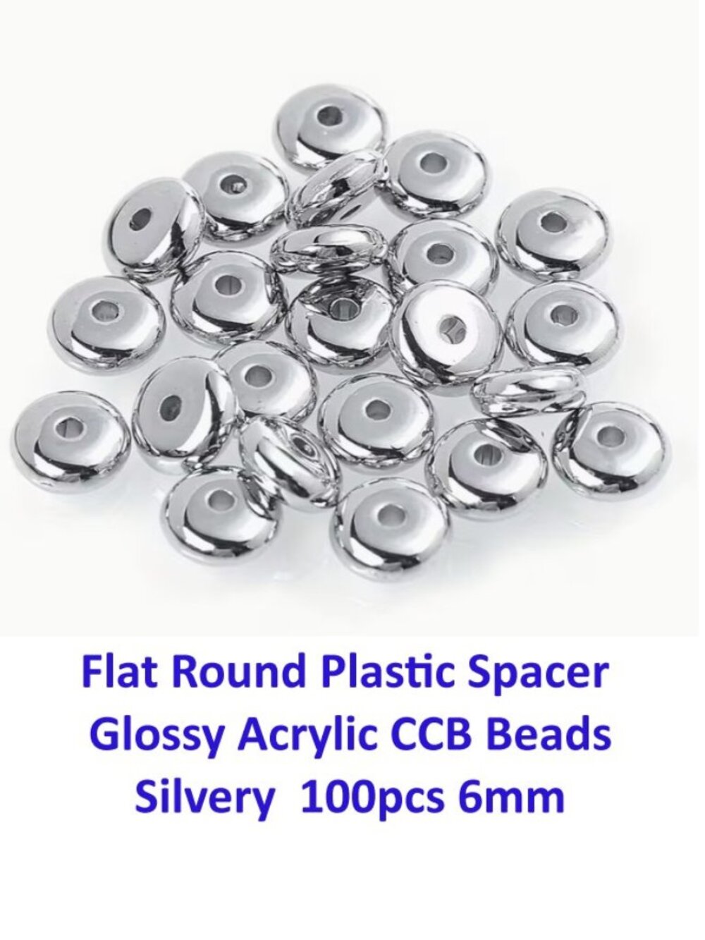 Flat Round Plastic Spacer Glossy Acrylic CCB Beads Silvery 100pcs 6mm